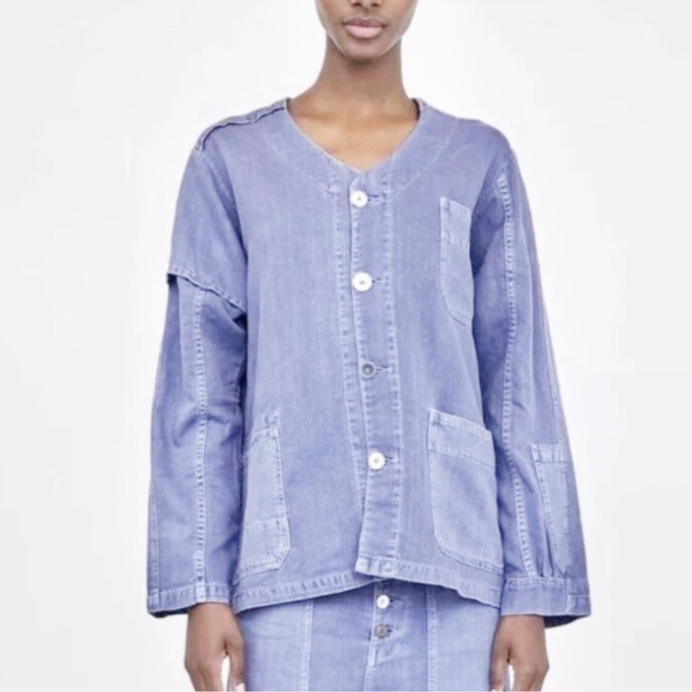 Zara Woman Premium Denim Collection V Neck Long Sleeves Top Size Large - Picture 2 of 7